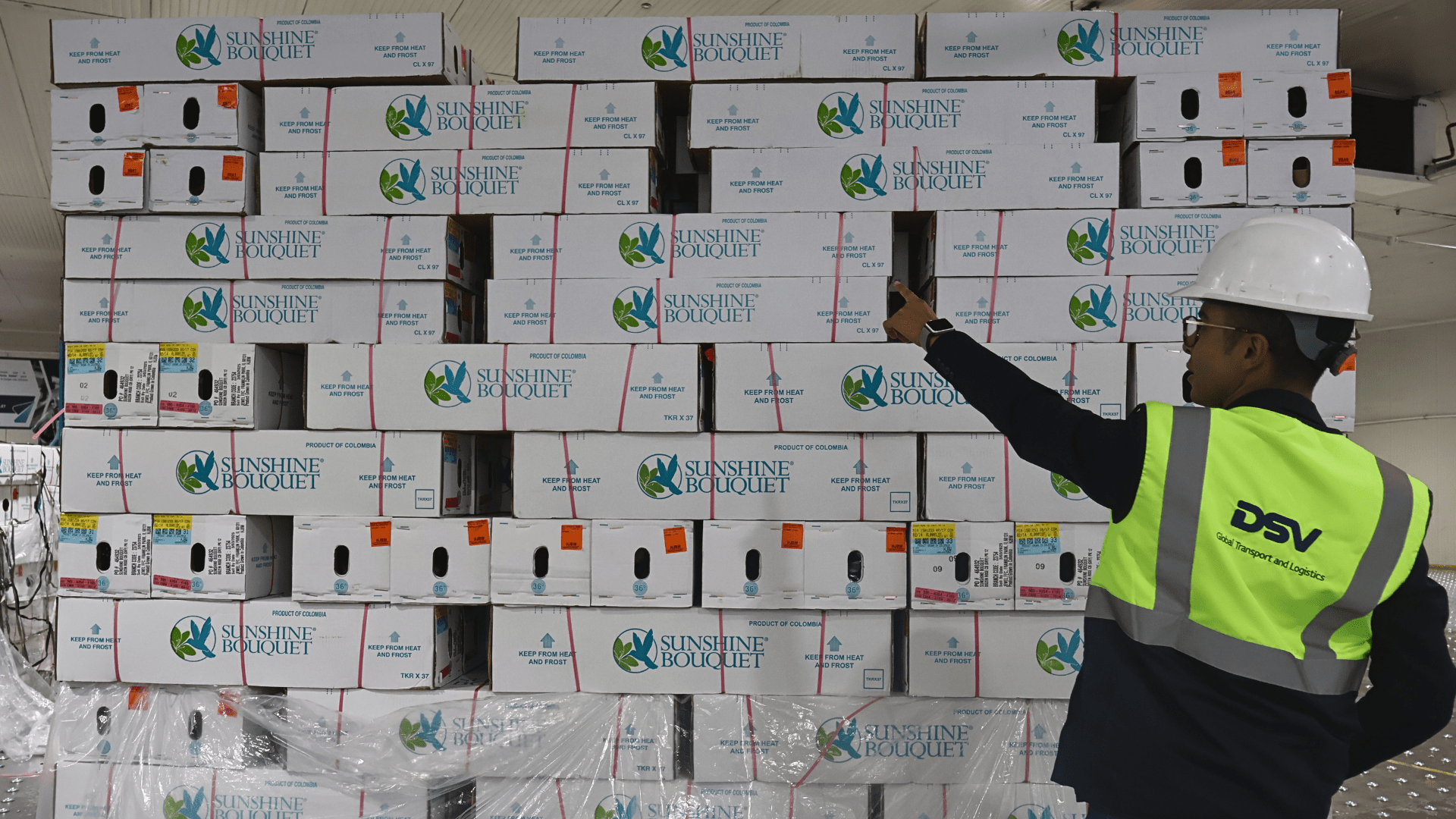 Imagen de la exportación de flores en Colombia en el aeropuerto con pallets aereo